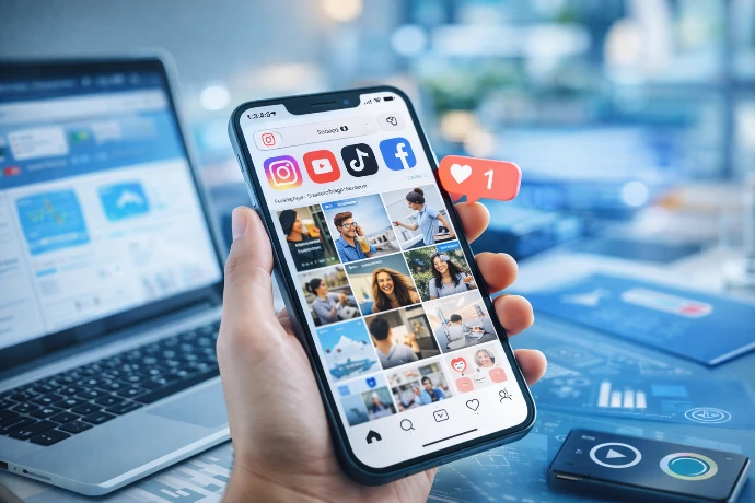 Online Marketing Strategie am Laptop