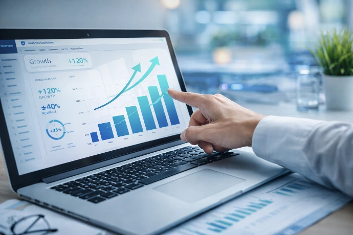 Online Marketing Strategie am Laptop