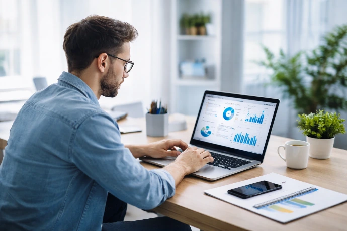 Online Marketing Strategie am Laptop